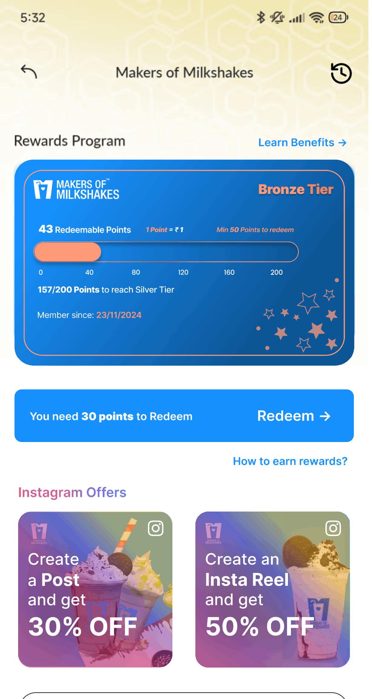 Clink App demonstration showing Instagram rewards feature in action